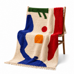 Colorful Wool Rug – Abstract Face-Inspired Berber Rug