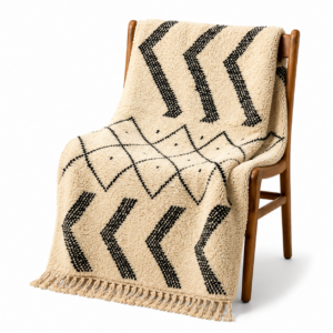 Large Berber Wool Rug – Ivory & Black Diamond Grid Rug