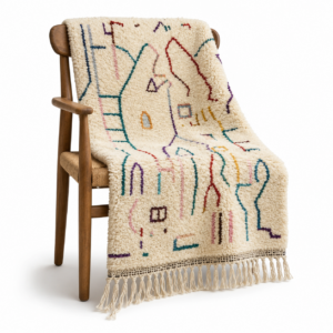 Large Moroccan Wool Rug – Hand-Knotted Abstract Geometric Statement Rug