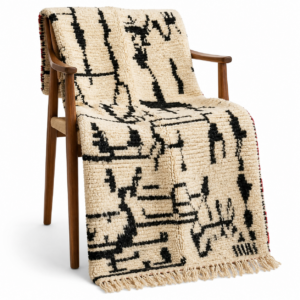 Large Wool Rug 8x10 – Ivory & Black Berber Tribal Rug