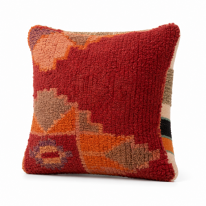 Handmade Wool Pillow – Vintage Boucherouite Berber Cushion