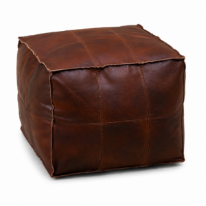 Handmade Leather Pouf – Square Vintage Brown Ottoman