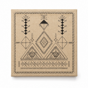 Amazigh Linen Canvas Art "Tazerzit" – Cultural Heritage Decor Berber Accent