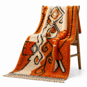 Orange Moroccan Wool Rug – Handwoven Boho Tribal Rug