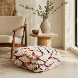 Handmade Wool Pouf – Square Berber-Inspired Floor Cushion
