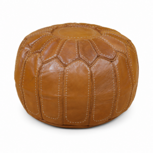Handmade Moroccan Leather Pouf – Round Brown Leather Ottoman