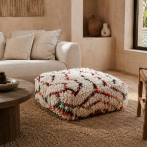 Handmade Wool Pouf – Square Berber-Inspired Floor Cushion