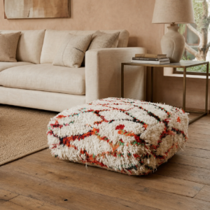 Handmade Wool Pouf – Square Berber-Inspired Floor Cushion