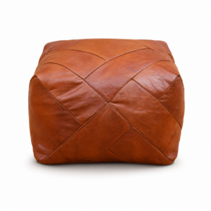Handmade Leather Pouf – Square Brown Leather Ottoman