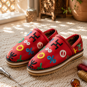 Red Moroccan Babouche Slippers – Leather Shoes with Colorful Embroidery