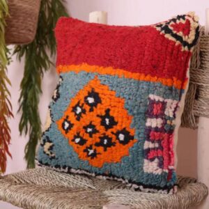 Handmade Moroccan Wool Pillow Cover - Colorful Boucherouite Cushion for Boho Decor
