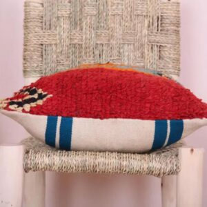 Handmade Moroccan Wool Pillow Cover - Colorful Boucherouite Cushion for Boho Decor