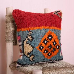 Handmade Moroccan Wool Pillow Cover - Colorful Boucherouite Cushion for Boho Decor