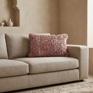Handmade Wool Pillow – Blush Pink Berber Shag Cushion