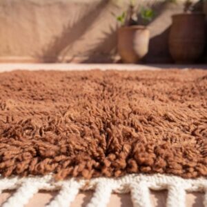 Wool Rug – Solid Brown & Beige Boho Accent Rug