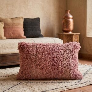 Handmade Wool Pillow – Blush Pink Berber Shag Cushion