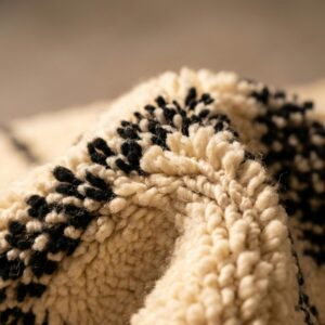 Large Berber Wool Rug – Ivory & Black Diamond Grid Rug