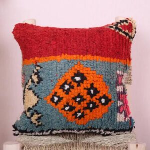 Handmade Moroccan Wool Pillow Cover - Colorful Boucherouite Cushion for Boho Decor