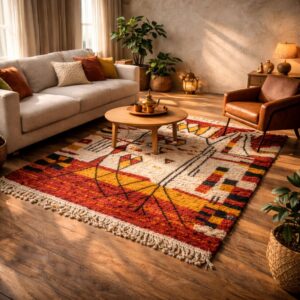 Moroccan Wool Rug 8x10 – Ivory & Taupe Minimalist Grid Rug