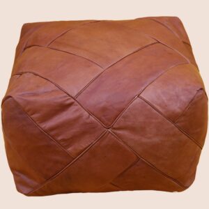 Handmade Leather Pouf – Square Brown Leather Ottoman