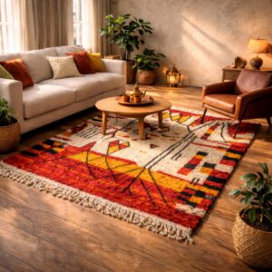 Moroccan Wool Rug 8x10 – Ivory & Taupe Minimalist Grid Rug