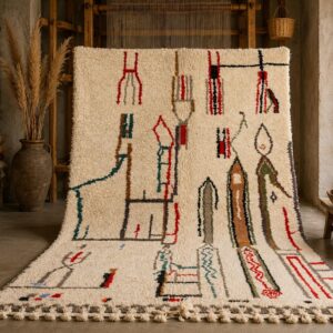 Abstract Amazigh Berber Wool Rug – Ivory Geometric Atlas Inspired Carpet