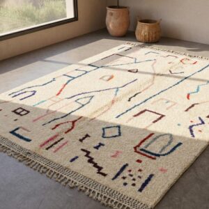 Large Moroccan Wool Rug – Hand-Knotted Abstract Geometric Statement Rug