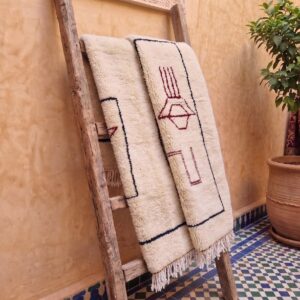 Cream & Black Moroccan Berber Wool Rug – Hand-Knotted High-Pile Geometric Rug
