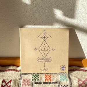 Amazigh Linen Canvas Art – Moroccan Wall Decor in Metallic Green Berber Accent