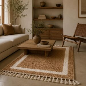 Camel Beige Berber Wool Rug – Minimal Moroccan Atlas Carpet