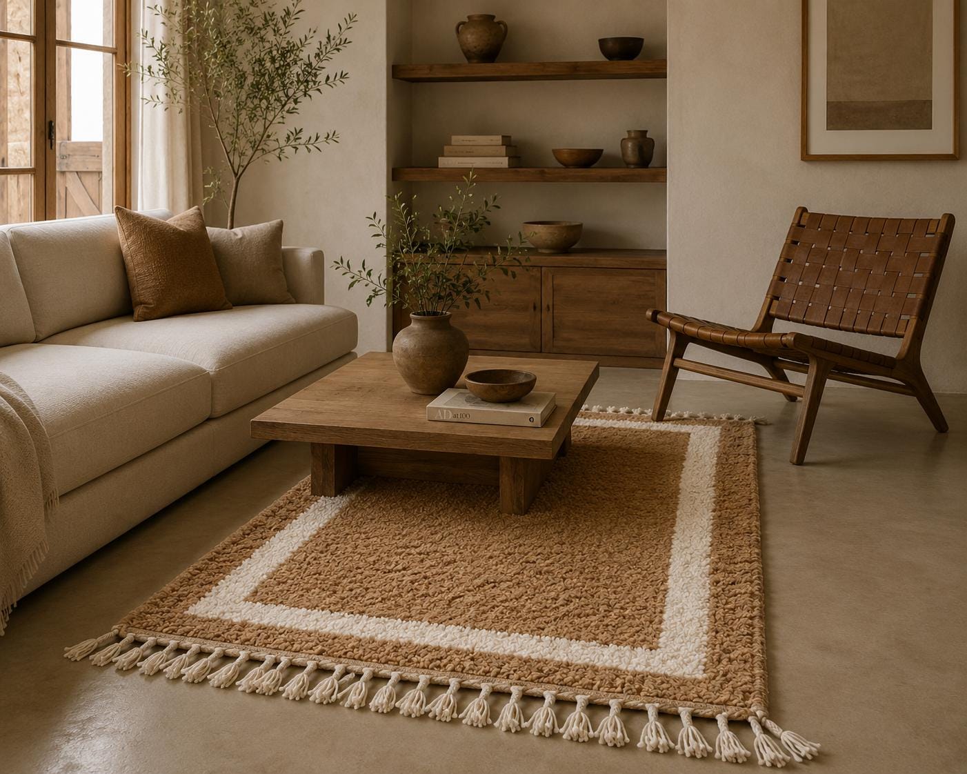 Camel Beige Berber Wool Rug – Minimal Moroccan Atlas Carpet