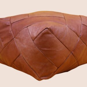 Handmade Leather Pouf – Square Brown Leather Ottoman
