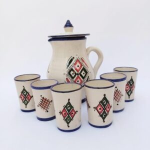 Amazigh Ceramic Piece – Moroccan Pitcher and Cup Set with Hand-Painted Patterns