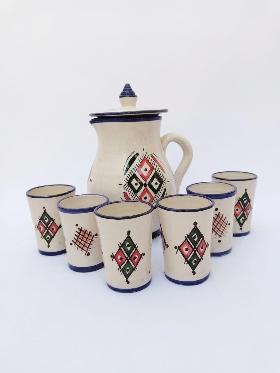 Amazigh Ceramic Piece – Moroccan Pitcher and Cup Set with Hand-Painted Patterns