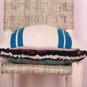 Handmade Moroccan Wool Pillow Cover - Colorful Boucherouite Cushion for Boho Decor
