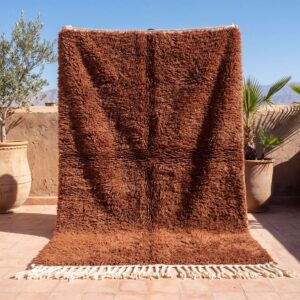 Wool Rug – Solid Brown & Beige Boho Accent Rug