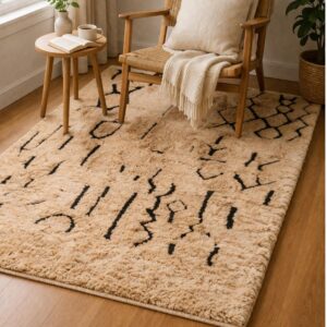 Custom Wool Rug – Cream & Black Berber-Style Area Rug