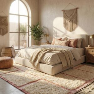 Blush Pink Cotton Rug – Soft Boho Geometric Rug