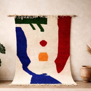 Colorful Wool Rug – Abstract Face-Inspired Berber Rug