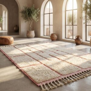 Blush Pink Cotton Rug – Soft Boho Geometric Rug