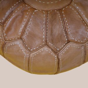 Handmade Moroccan Leather Pouf – Round Brown Leather Ottoman
