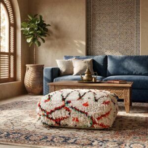 Handmade Wool Pouf – Square Berber-Inspired Floor Cushion