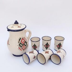 Amazigh Ceramic Piece – Moroccan Pitcher and Cup Set with Hand-Painted Patterns