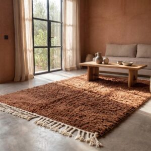 Wool Rug – Solid Brown & Beige Boho Accent Rug