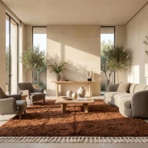Wool Rug – Solid Brown & Beige Boho Accent Rug