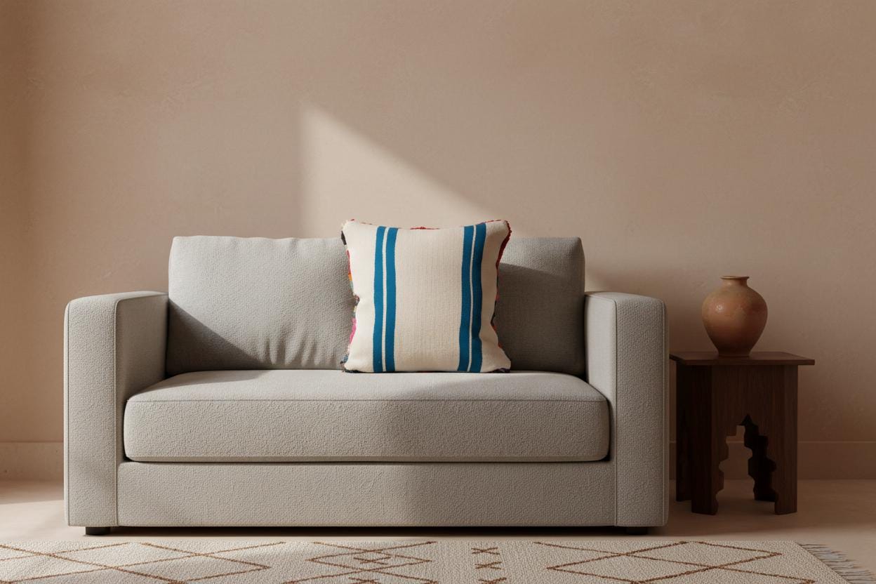 Handmade Moroccan Wool Pillow Cover - Colorful Boucherouite Cushion for Boho Decor