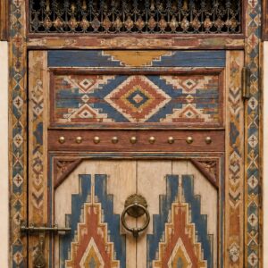 Handcrafted Moroccan Arched Door – with Geometric Amazigh Design