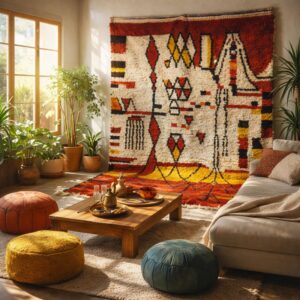 Moroccan Wool Rug 8x10 – Ivory & Taupe Minimalist Grid Rug
