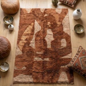Earthy Wool Rug – Handwoven Brown & Cream Boho Rug