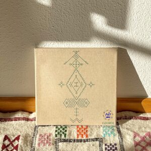 Amazigh Linen Canvas Art – Moroccan Wall Decor in Metallic Green Berber Accent